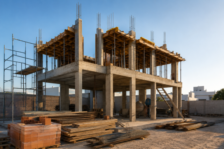 Obra em andamento sendo vistoriada pelo engenheiro